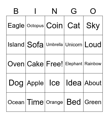 Vowels Bingo Card
