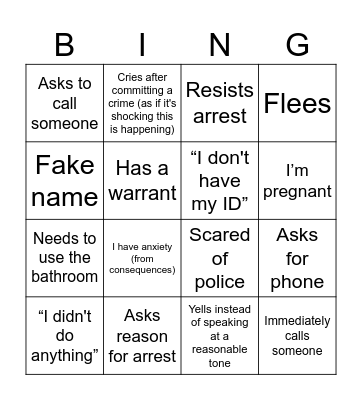 Police Body Cam Bingo Card