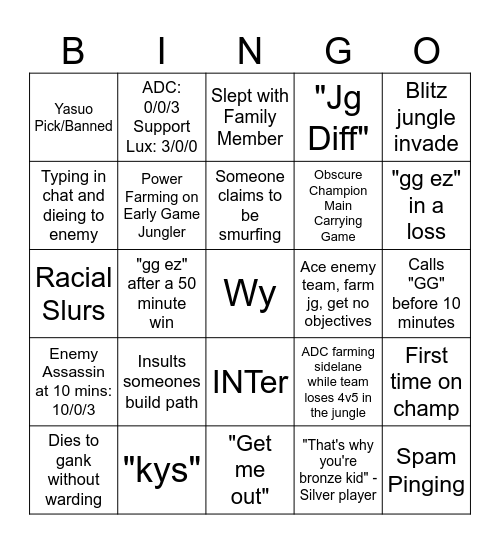 League of Legends - Ranked Edition Bingo Card