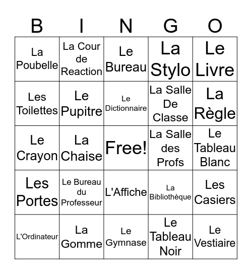 Les Mots D'École Bingo Card