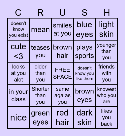 Your Crush Bingo! Bingo Card