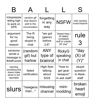 DFCORD Bingo Card