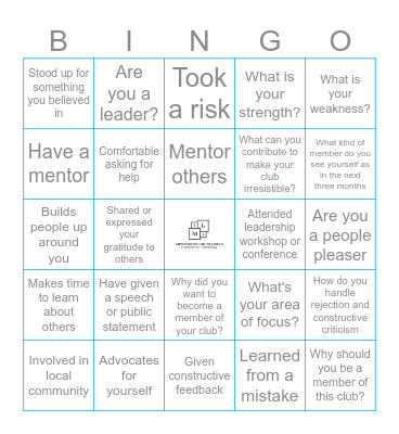 Mentoring and Training Leaders for Tomorrow Bingo Card