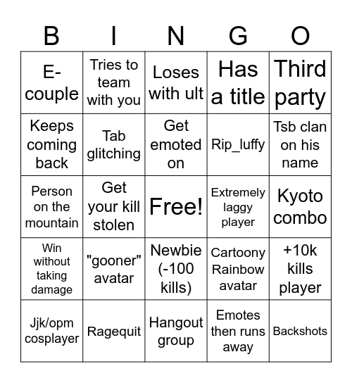 Tsb bingo Card