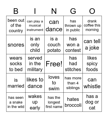 HUMAN Bingo Card