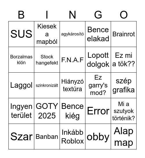 Szutyok Garry's mod Bingo Card