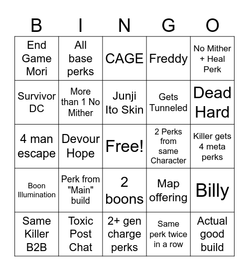 DBD Chaos Shuffle Bingo Card
