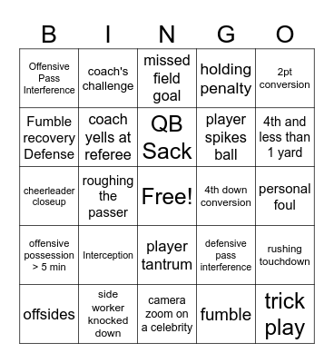 SUPERBOWL FAMILY BINGO Card