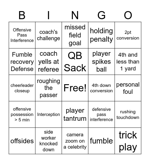SUPERBOWL FAMILY BINGO Card