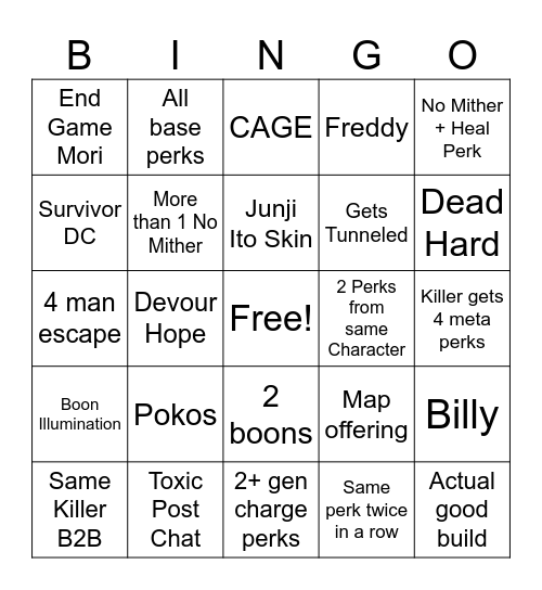 DBD Chaos Shuffle Bingo Card
