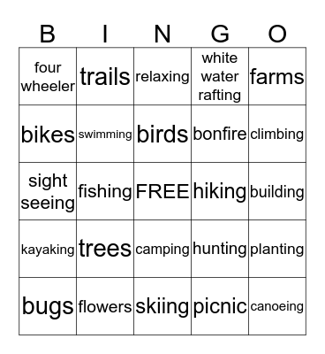 OUTDOORS Bingo Card
