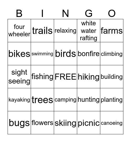 OUTDOORS Bingo Card