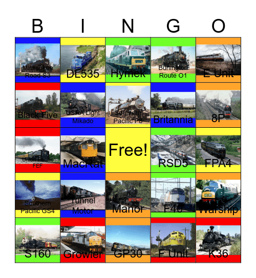 Holiday Trains that the Children and I would like to ride on one day Bingo Card