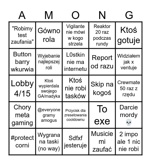 Amogus Bingo Card