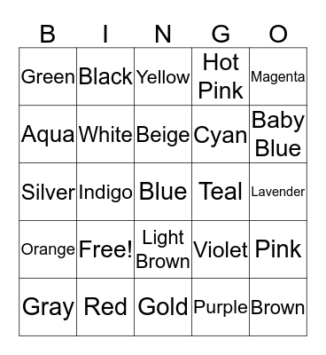 Colors Bingo Card