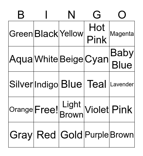 Colors Bingo Card