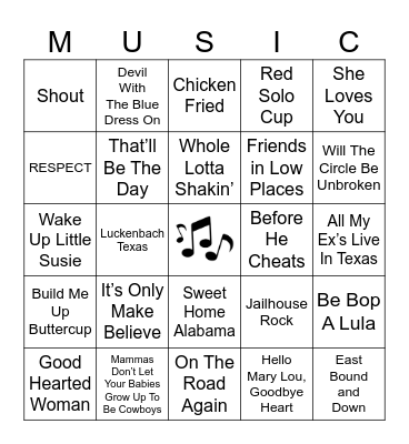 SING-A-LONG Bingo Card