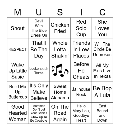 SING-A-LONG Bingo Card