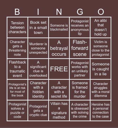 mystery novel bingo Card