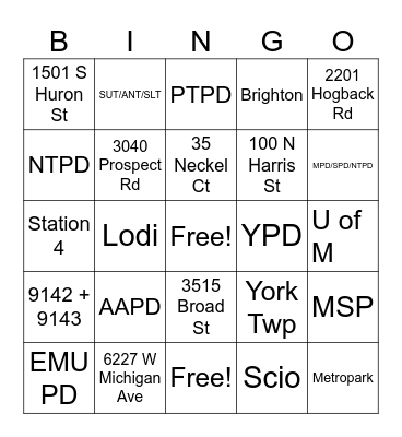Police Station Bingo Card