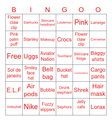 Preppy bingo Card