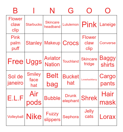 Preppy bingo Card