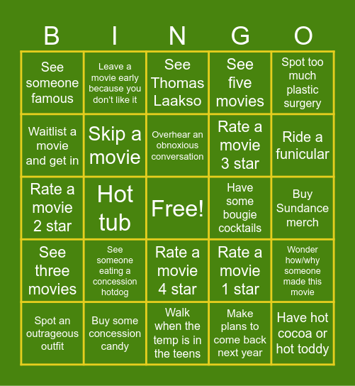 Sundance Bingo Card