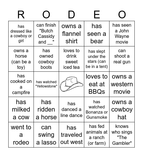 Whose A Cowboy? Bingo Card