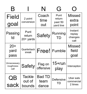 Playoff football Bingo Card