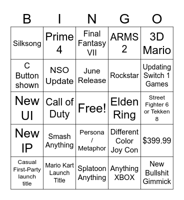 Switch 2 Direct 4.2.2025 Bingo Card