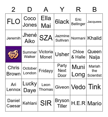 Today’s R&B Bingo Card