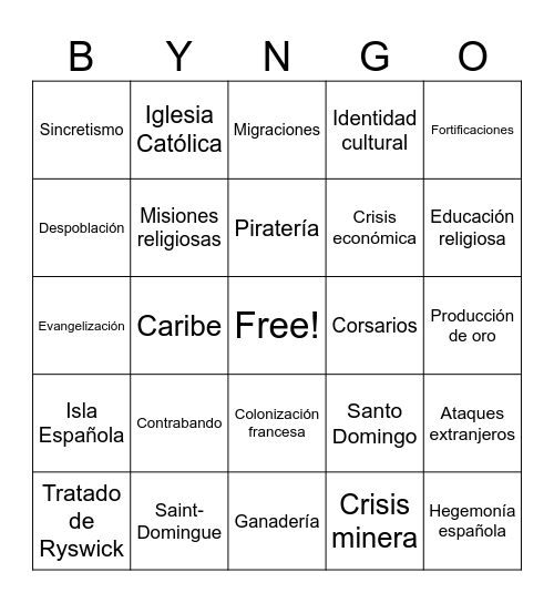 Bingo Siglo XVII Bingo Card