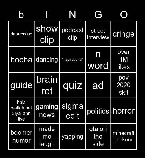 tiktok bingo Card