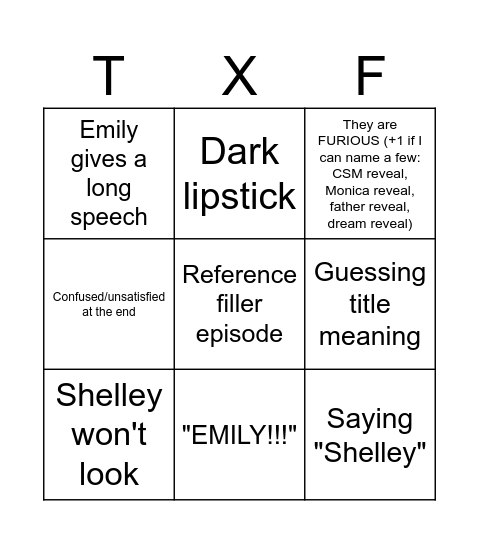 Revival Shelley Bingo Card