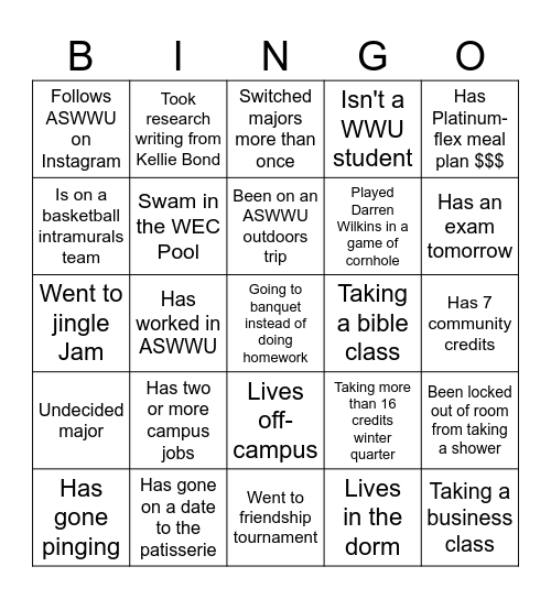 Walla Walla Bingo Card