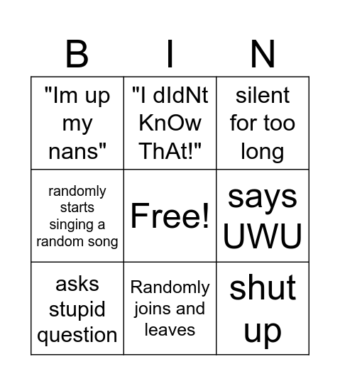 Untitled Bingo Card