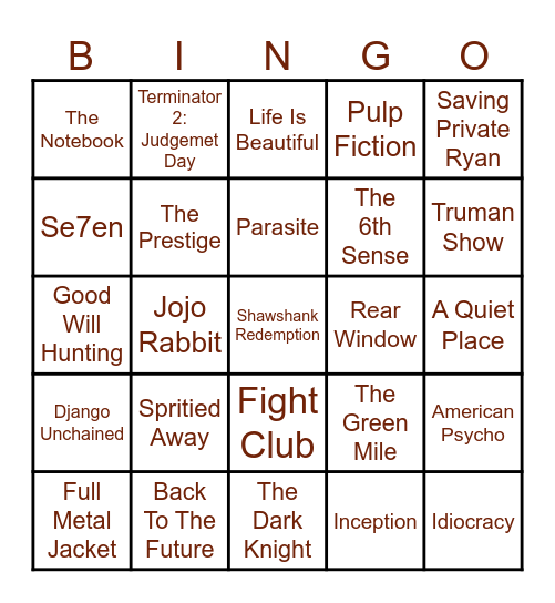 Movie Bingo Card