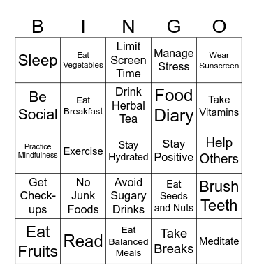 Healthy Bingo Card