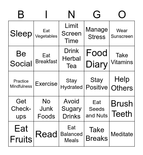 Healthy Bingo Card
