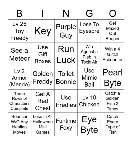 FnaF World Bingo Card