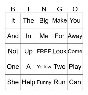 Word Bingo Card