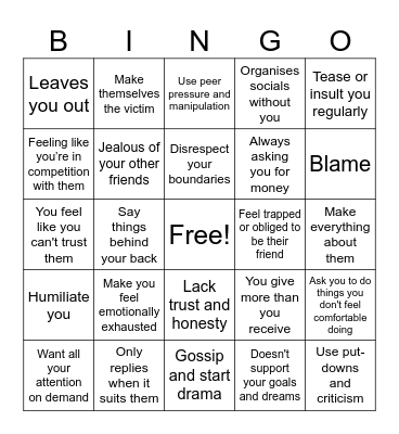 FRIENDSHIP RED FLAGS Bingo Card