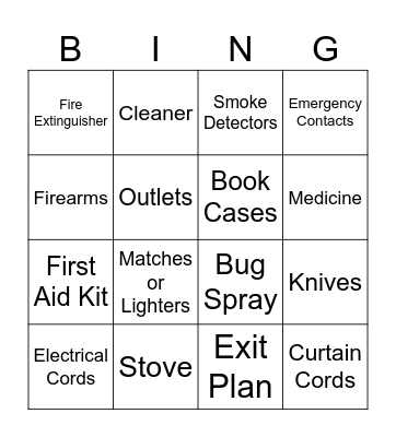 Personal Safety Bingo Card