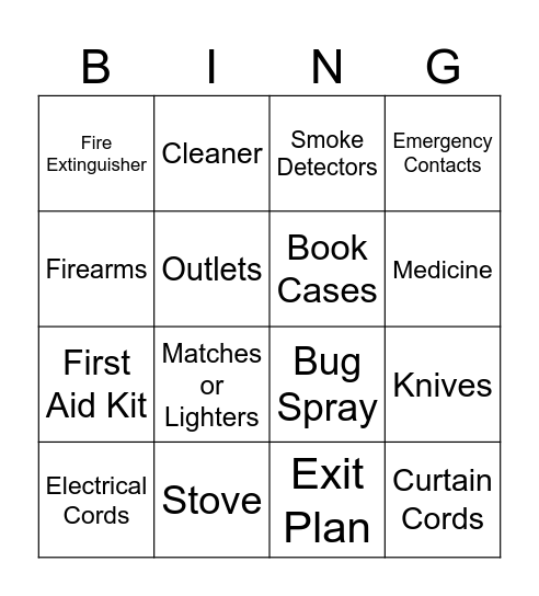 Personal Safety Bingo Card