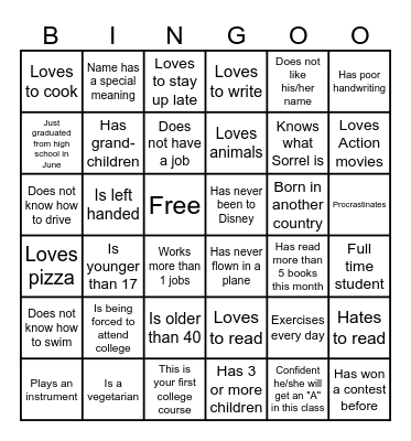 Introduce yourself Bingo Card