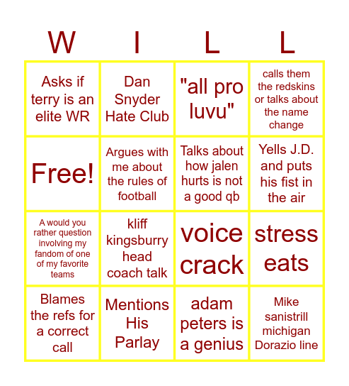 Howson Commanders Bingo Card