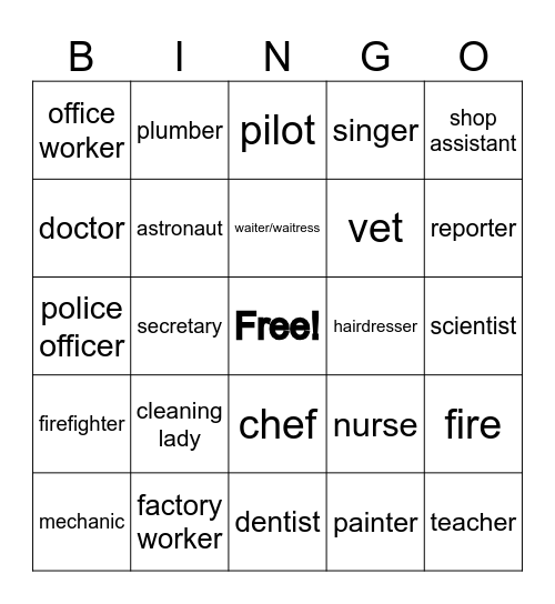 5th grade jobs bingo Card