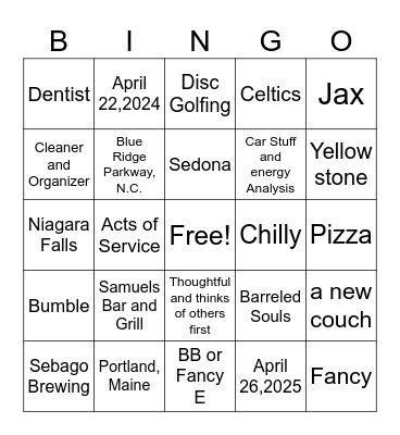 Courtney's Bridal Shower BINGO Card