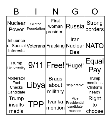 Presidential Debate Bingo Card
