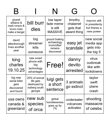 2025 bingo Card